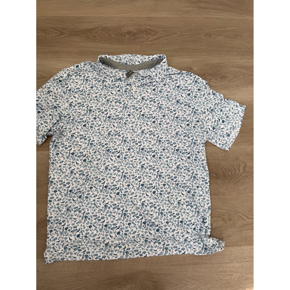 Anderson Ord Performance Golf Polo Shirt XXL White Blue Tropical Palm Tree Coast